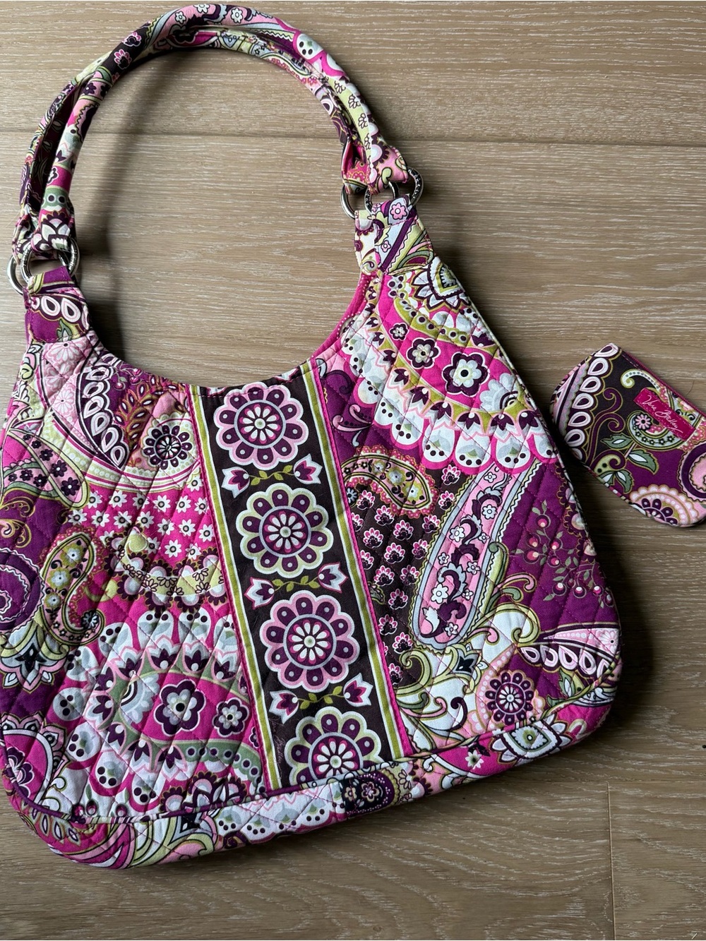 Authentic Vera Bradley Very Berry Paisley Shoulder Bag with Matching Coin Purse